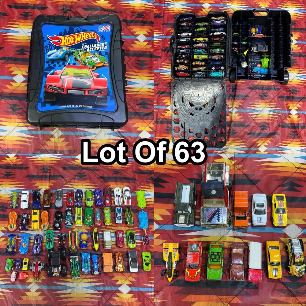 Hot Wheels Diecast Car Lot 63 Vehicles With Carrying Case Random Cars Matchbox